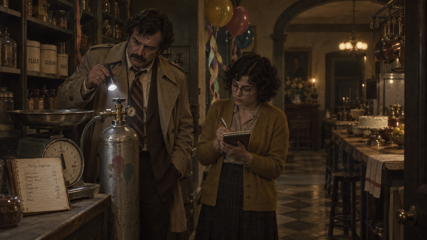 Evidence 1: Caulfield discovers that the next lead involves party balloons.