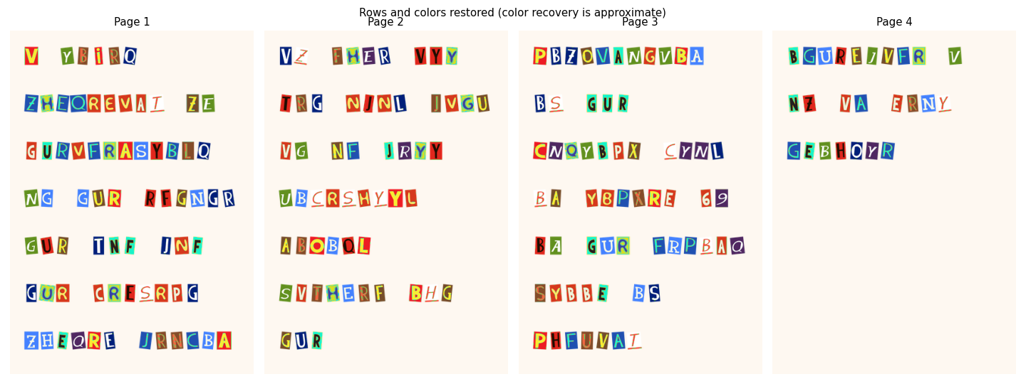 After row and color recovery: color recovery is approximate